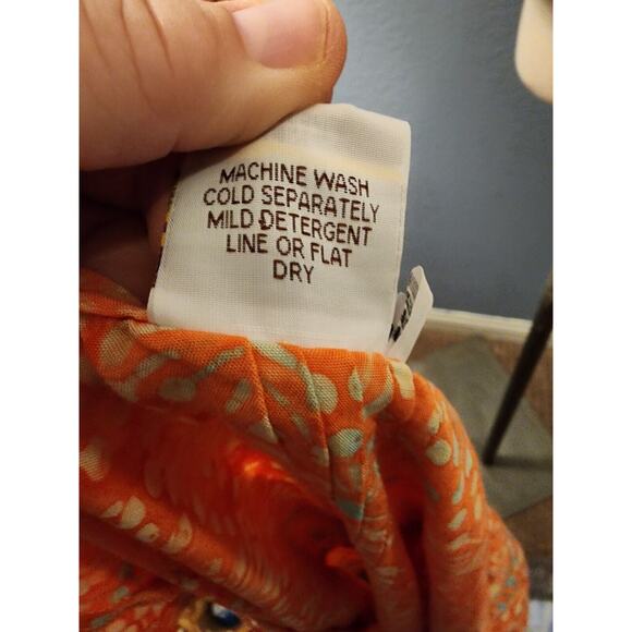 Bali Batiks Indonesia Hand Painted Resort Wear XL Orange Sun Dress Knee Length - Picture 7 of 7